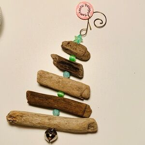 Driftwood & Glass Beads Hanging Ornament Christmas Yard decor Handmade Unique